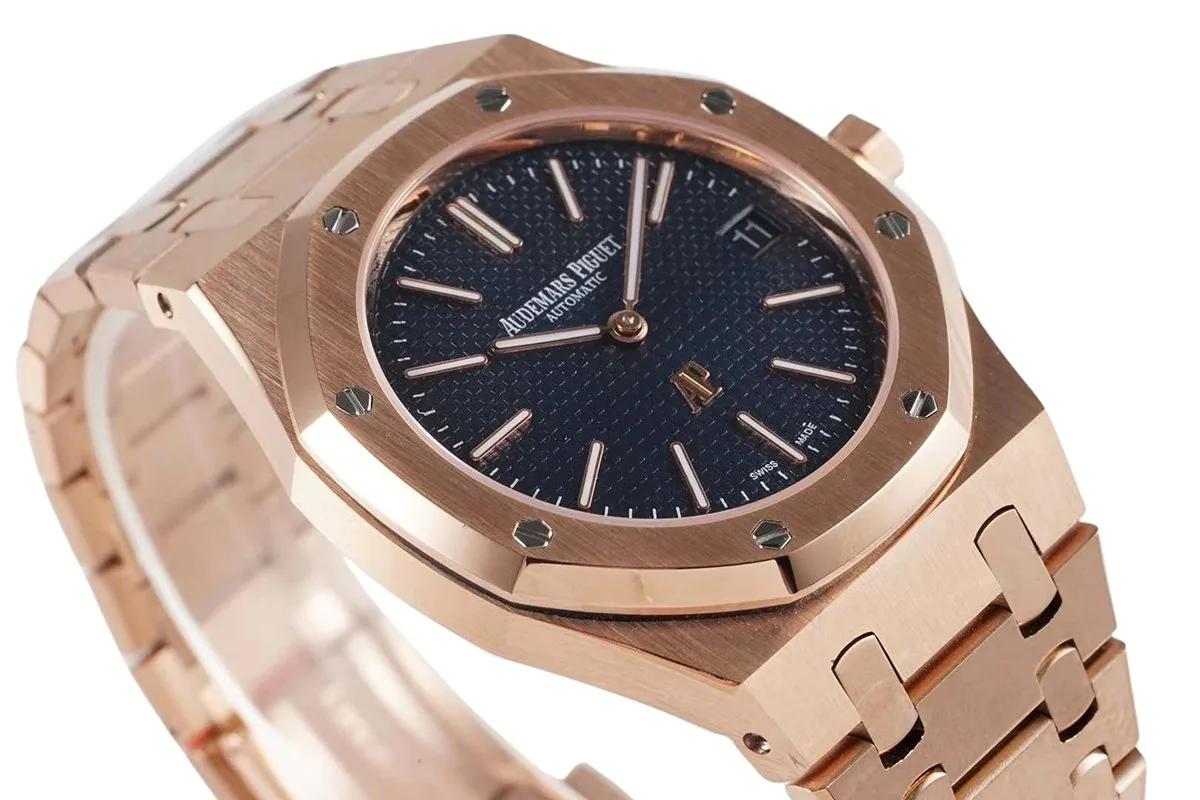 Royal Oak 15202 39mm cadran bleu en or rose – Image 7