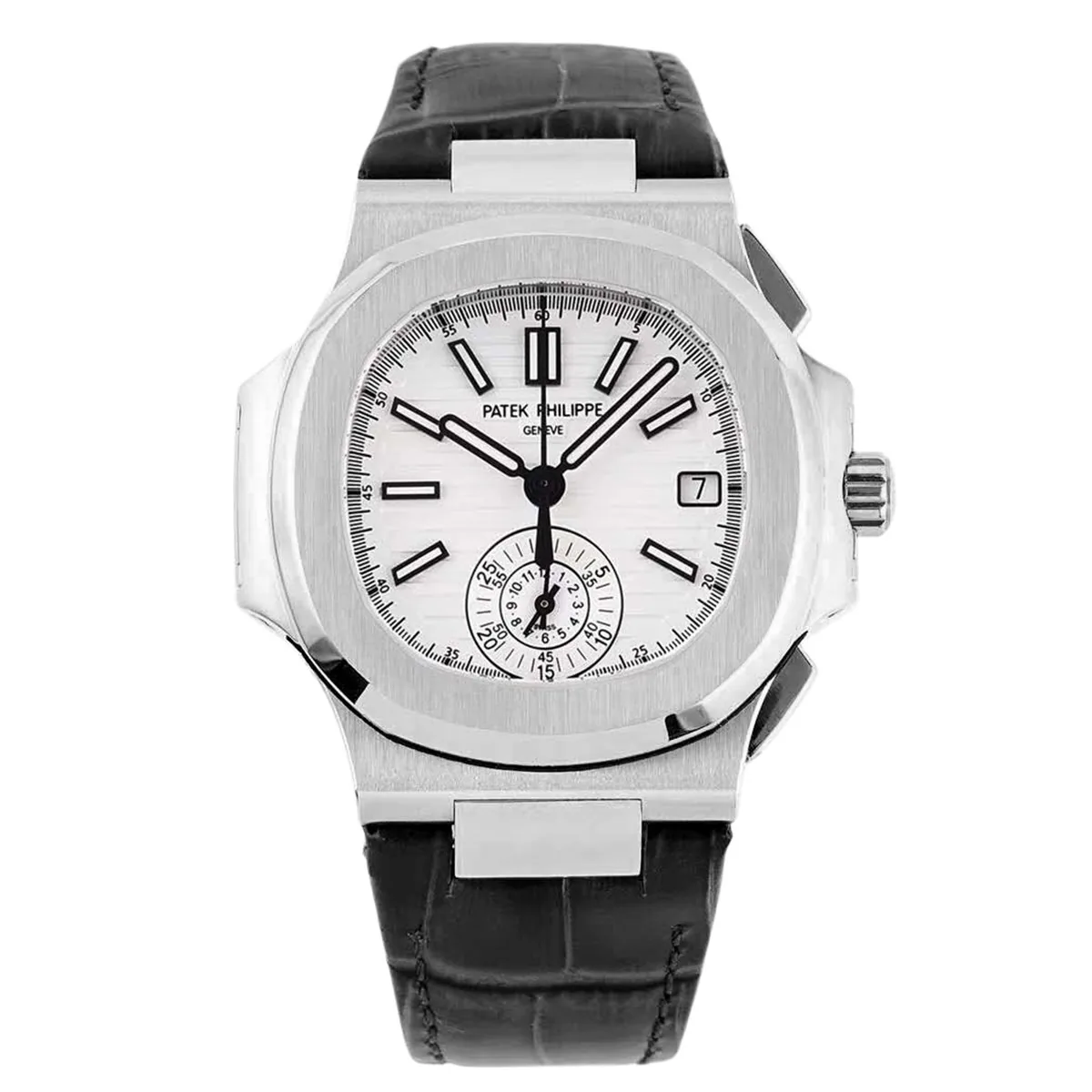 Nautilus 5980/1A-019 esfera blanca en acero con correa de piel