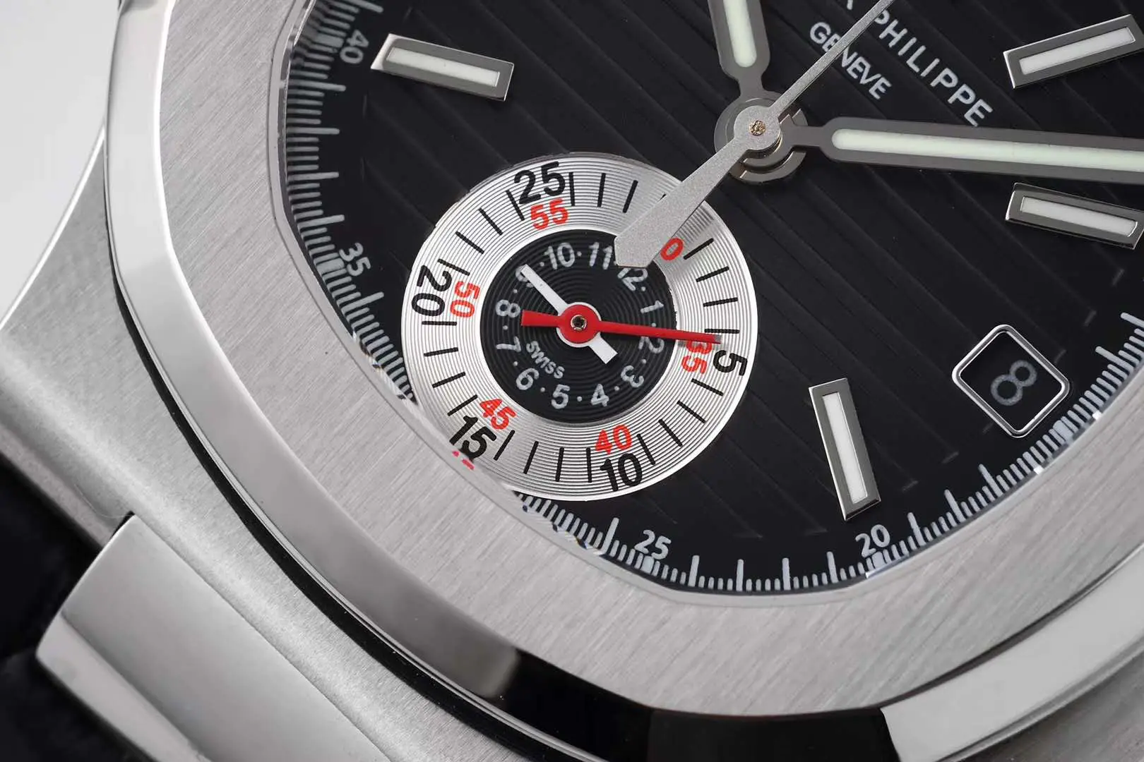 Nautilus 5980/1A-014 quadrante nero in acciaio su cinturino in pelle - immagine 4