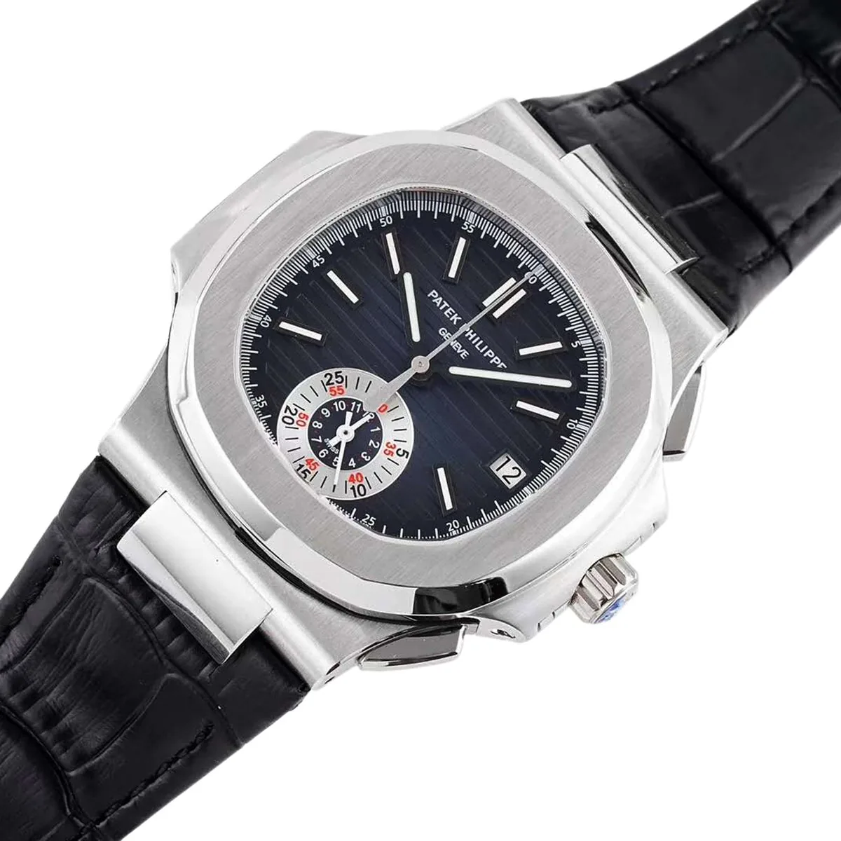 Nautilus 5980/1A-001 quadrante blu in acciaio su cinturino in pelle - immagine 2