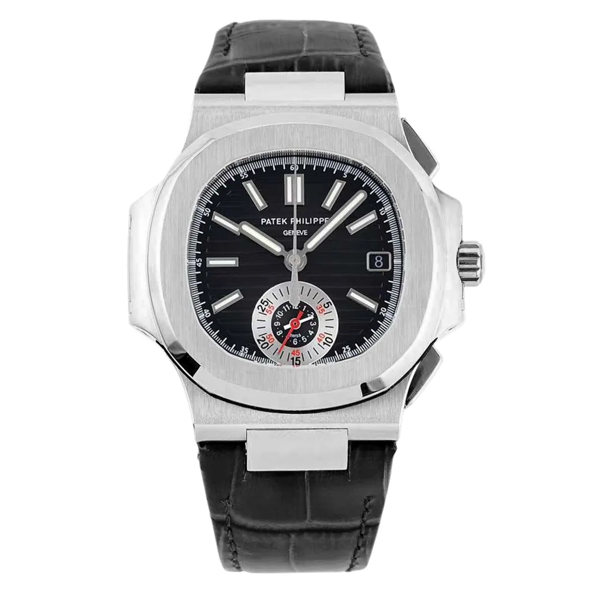 Nautilus 5980/1A-014 quadrante nero in acciaio su cinturino in pelle