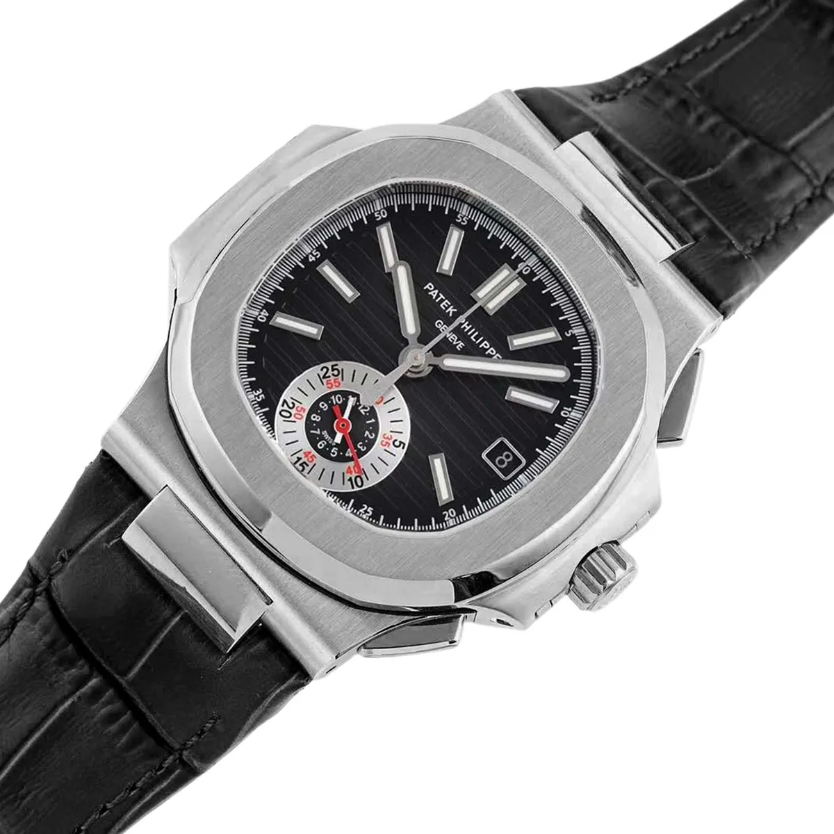 Nautilus 5980/1A-014 quadrante nero in acciaio su cinturino in pelle - immagine 2