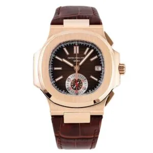 Nautilus Chronograph 5980/R-001 en or rose sur bracelet en cuir marron