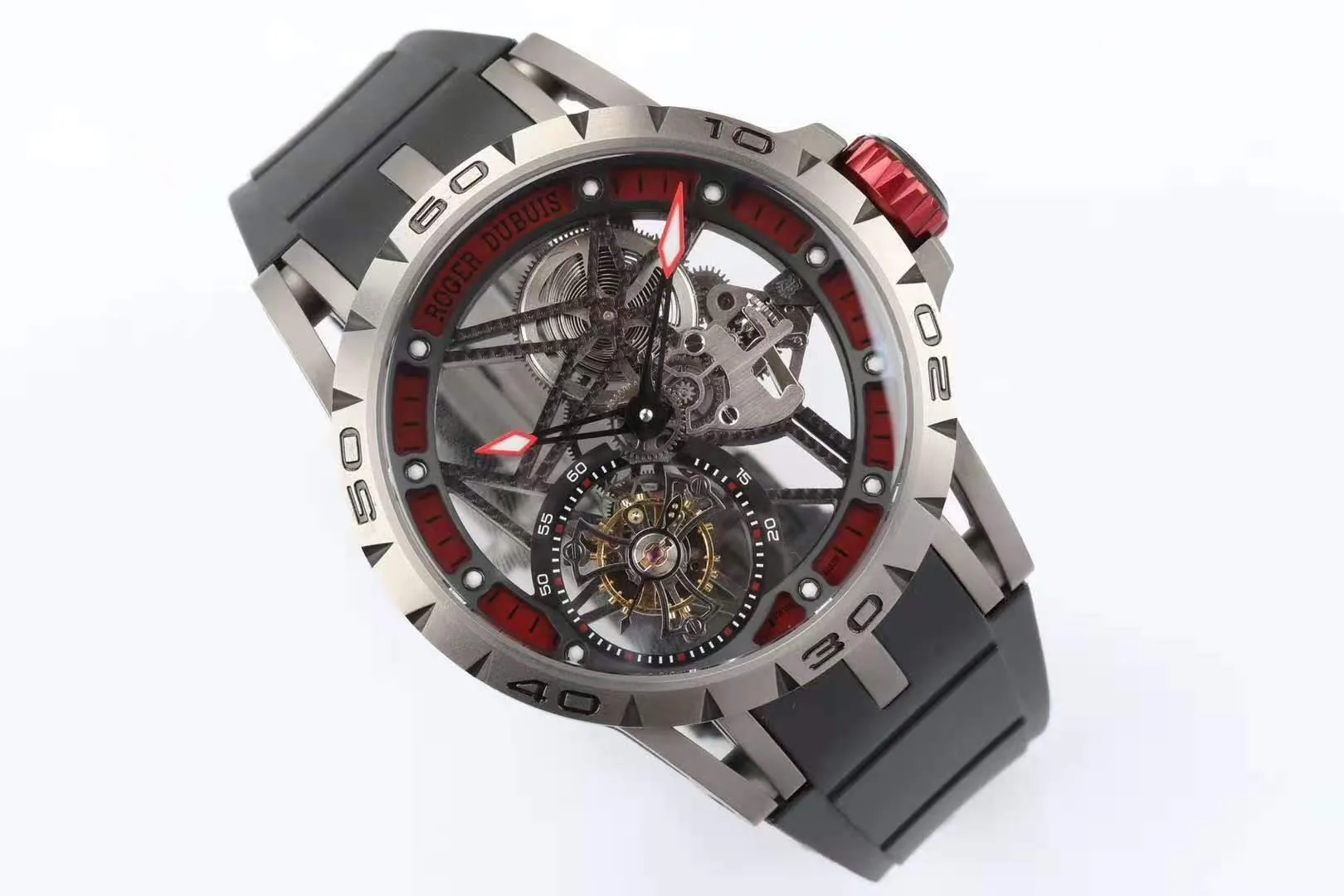 Excalibur Spider squelette tourbillon volant avec bracelet en caoutchouc noir – Image 5