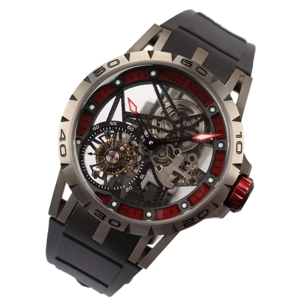 Excalibur Spider squelette tourbillon volant avec bracelet en caoutchouc noir – Image 2
