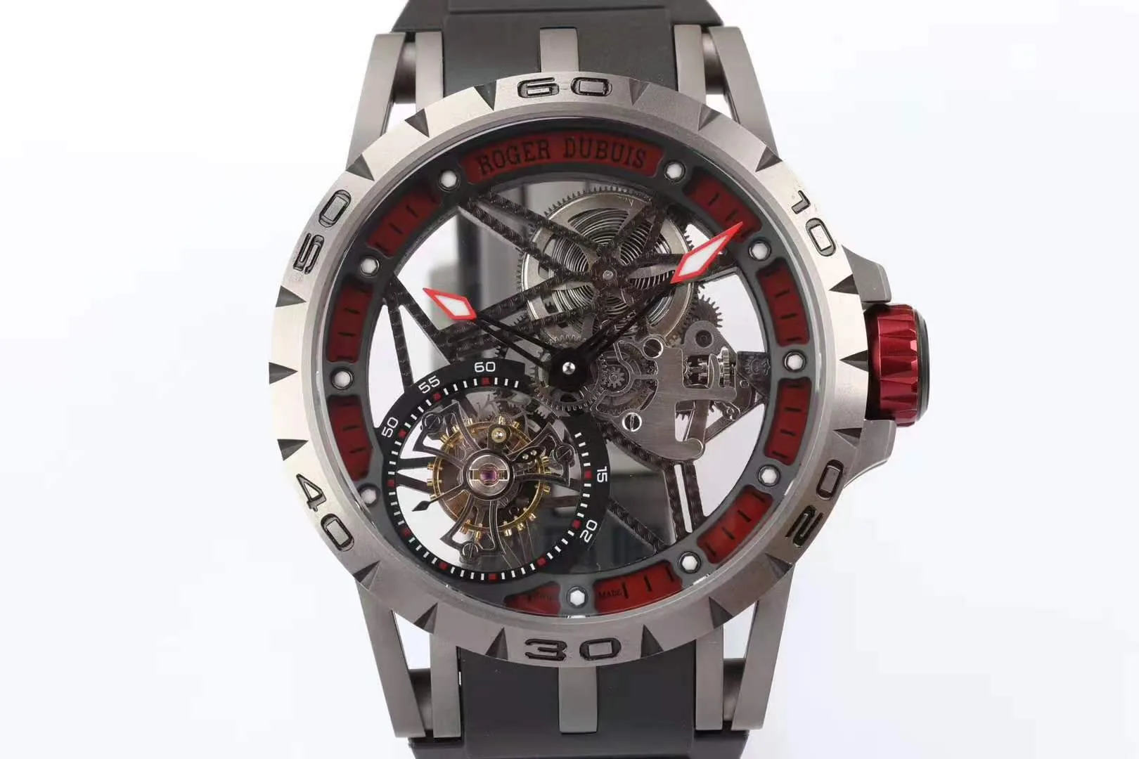 Excalibur Spider squelette tourbillon volant avec bracelet en caoutchouc noir – Image 4