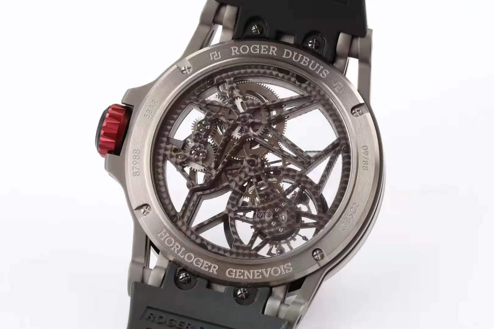 Excalibur Spider squelette tourbillon volant avec bracelet en caoutchouc noir – Image 3