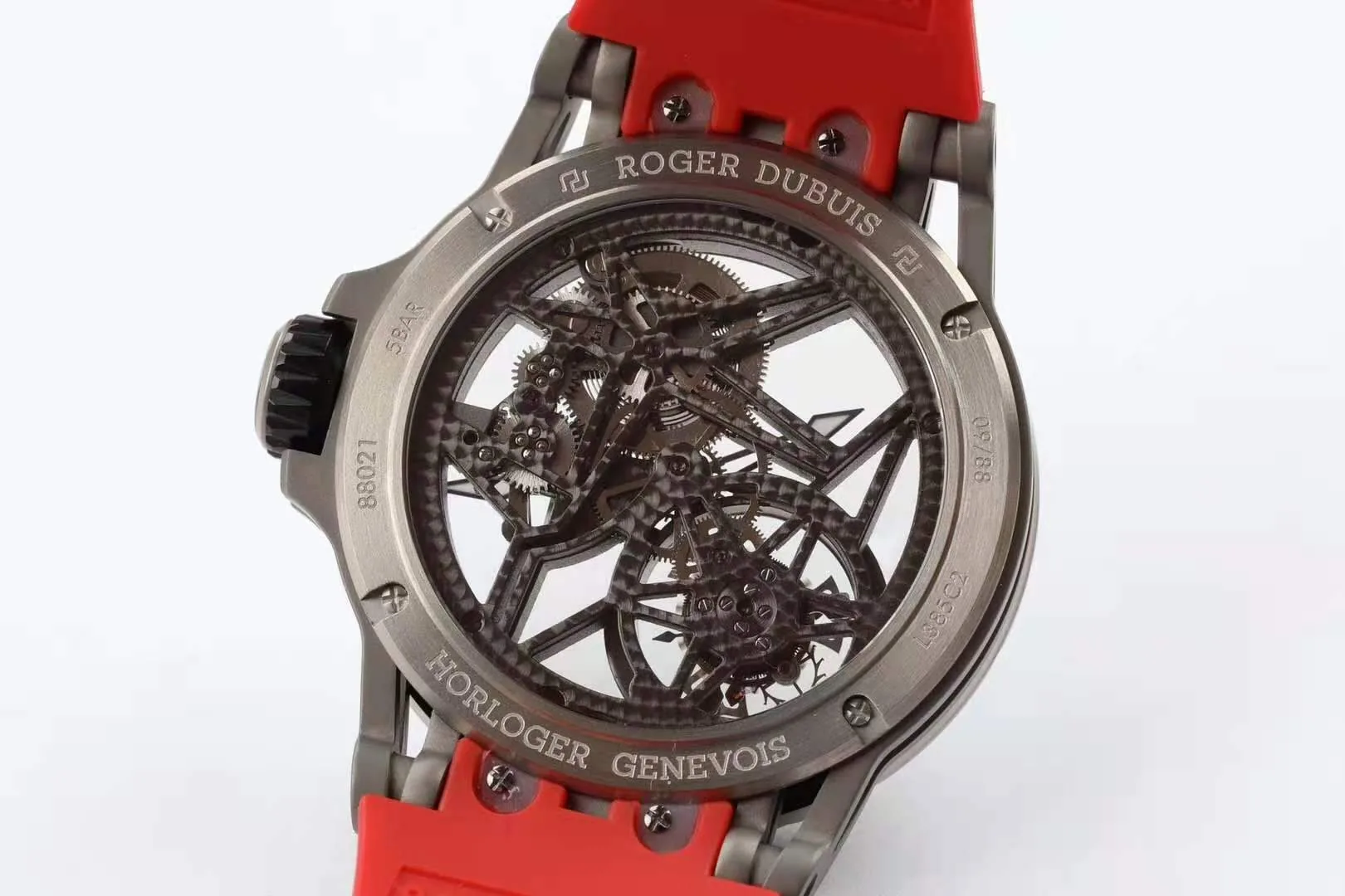 Excalibur Spider squelette tourbillon volant avec bracelet en caoutchouc rouge – Image 4