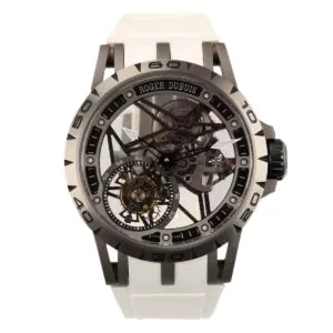 Excalibur Spider Skeleton Flying Tourbillon con correa de caucho blanca