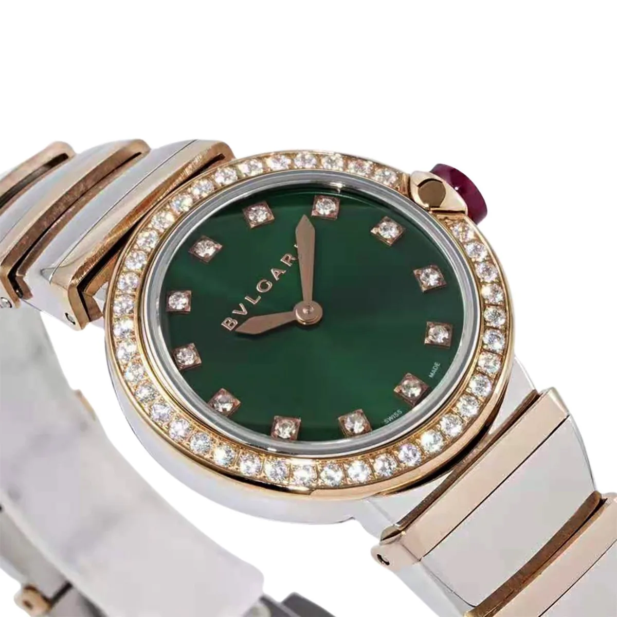 Lvcea cadran vert émeraude en or rose/acier lunette diamants – Image 2