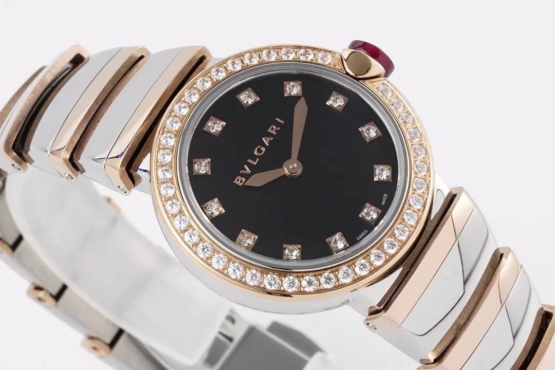 Lvcea schwarzes Zifferblatt in Roségold/Stahl mit Diamantlünette – Bild 2