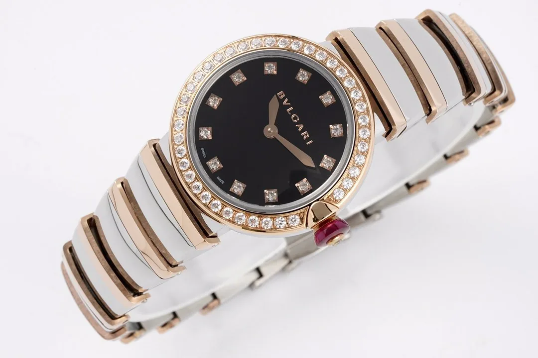 Lvcea schwarzes Zifferblatt in Roségold/Stahl mit Diamantlünette – Bild 3