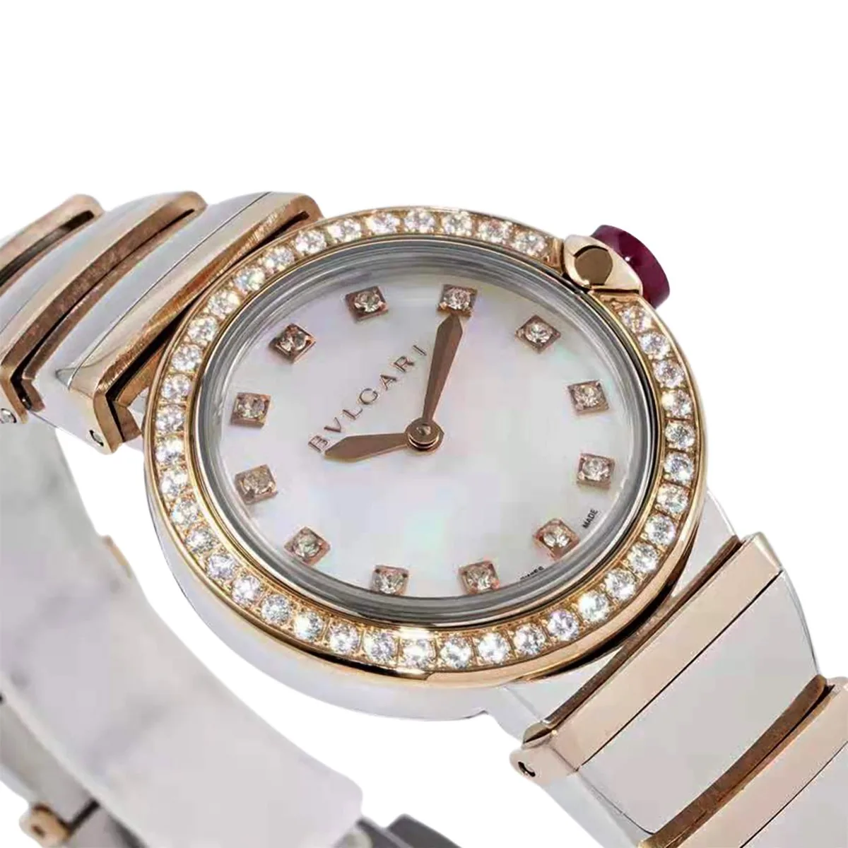 Lvcea cadran MOP en or rose/acier lunette diamants – Image 2