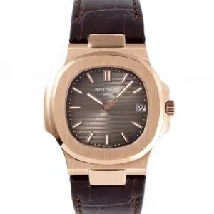 Nautilus Jumbo 5711 cadran marron en or rose avec bracelet en cuir marron