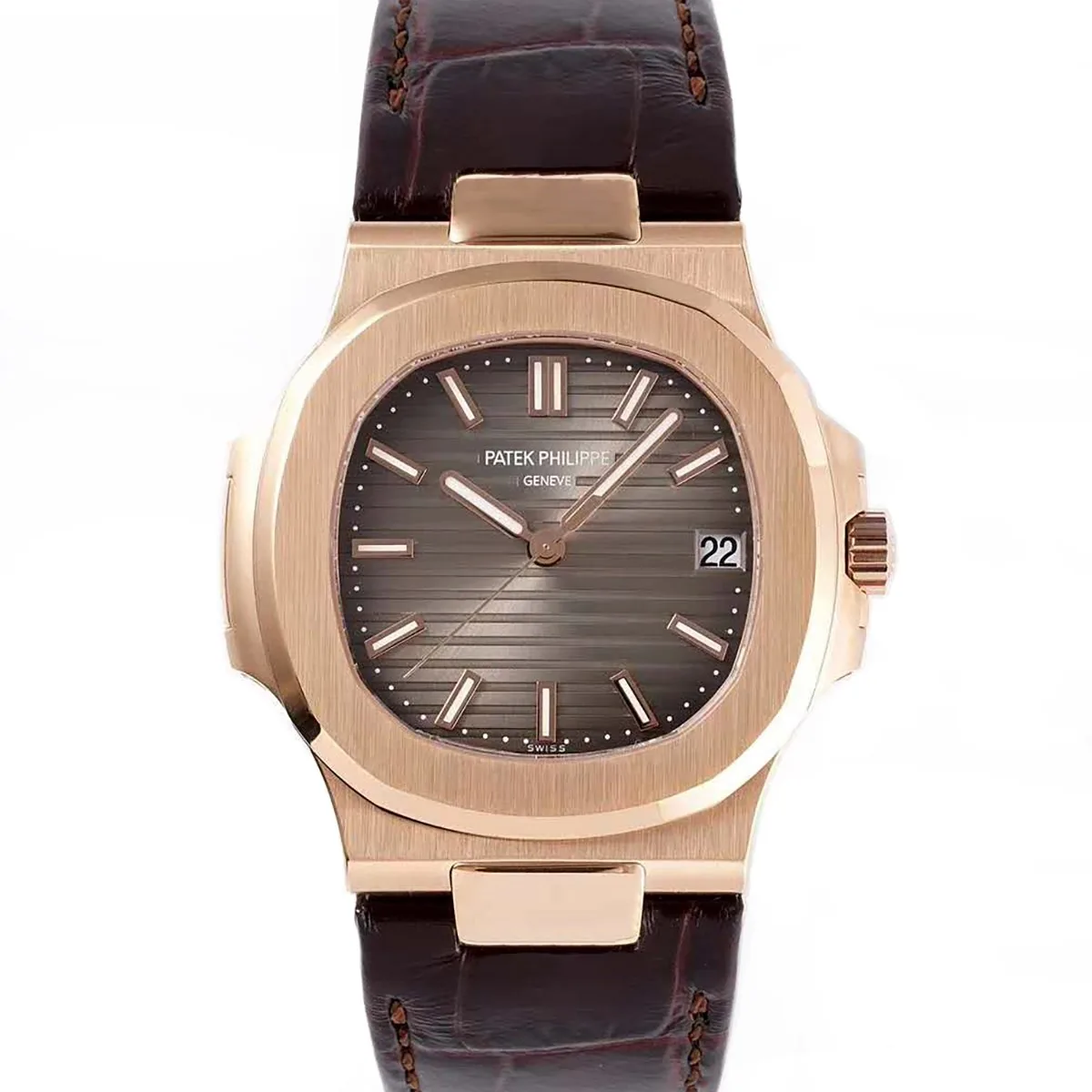 Nautilus Jumbo 5711 braunes Zifferblatt in Roségold mit braunem Lederarmband