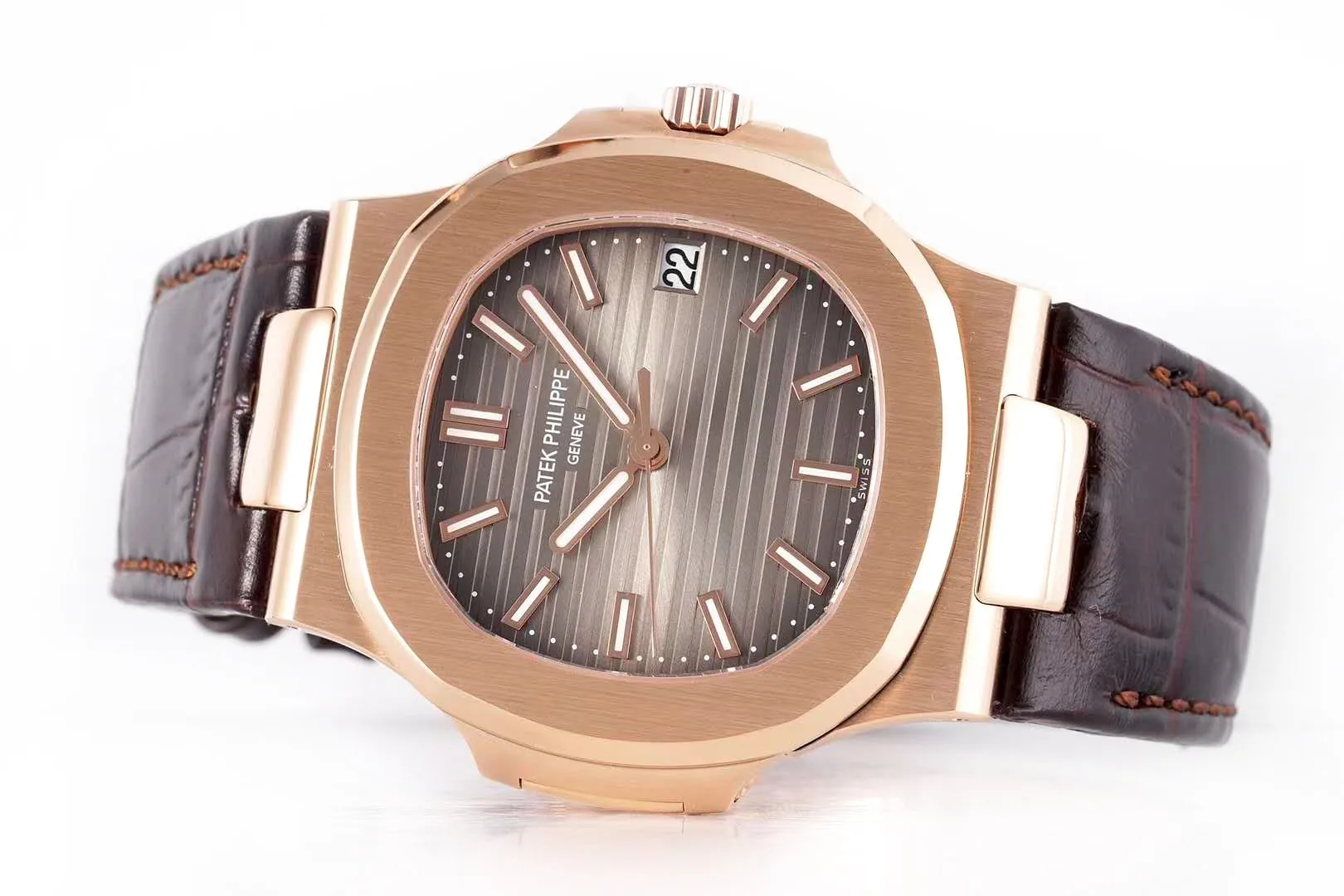 Nautilus Jumbo 5711 braunes Zifferblatt in Roségold mit braunem Lederarmband – Bild 3