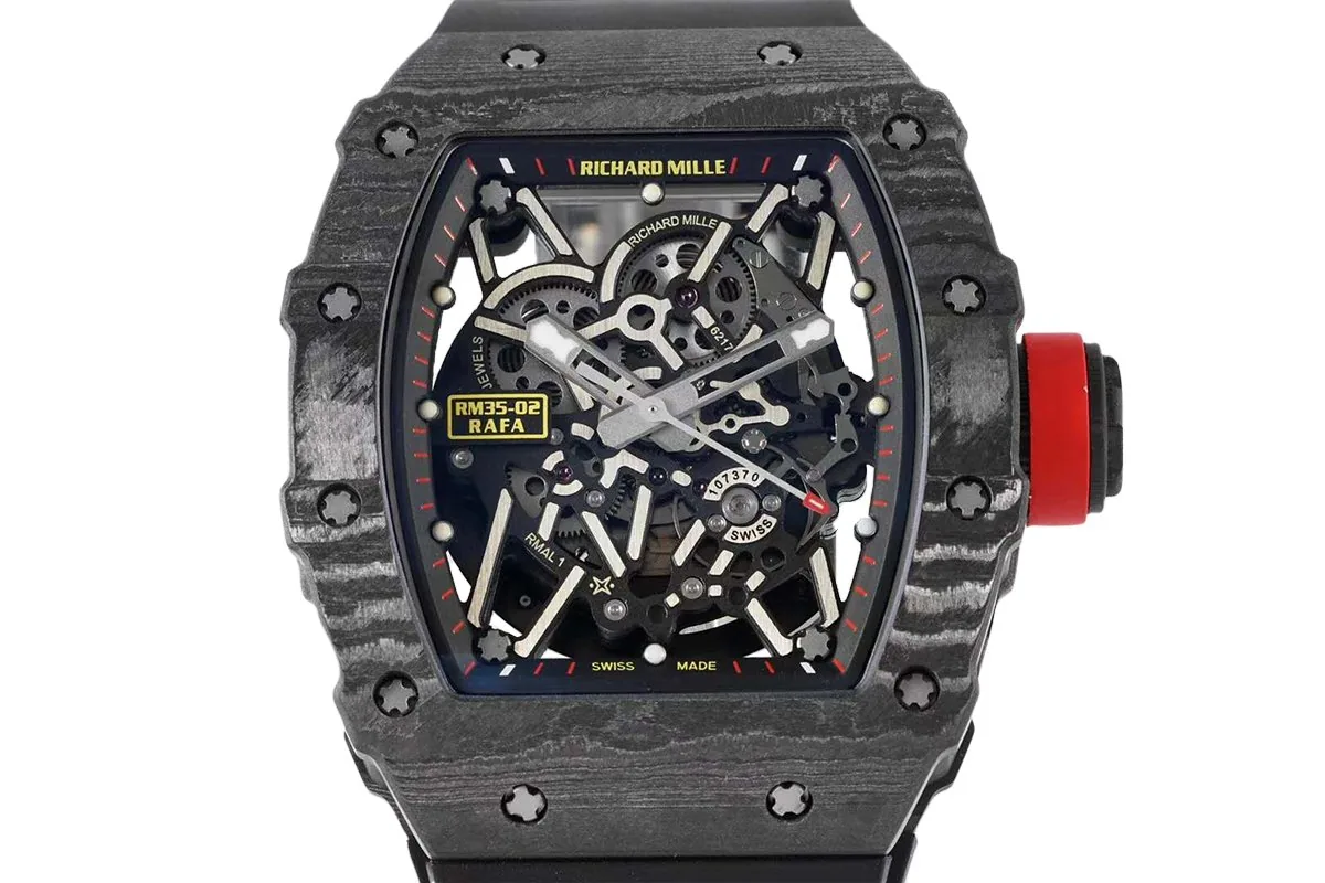 RM 035-02 Rafael Nadal carbone NTPT sur bracelet en caoutchouc noir – Image 3