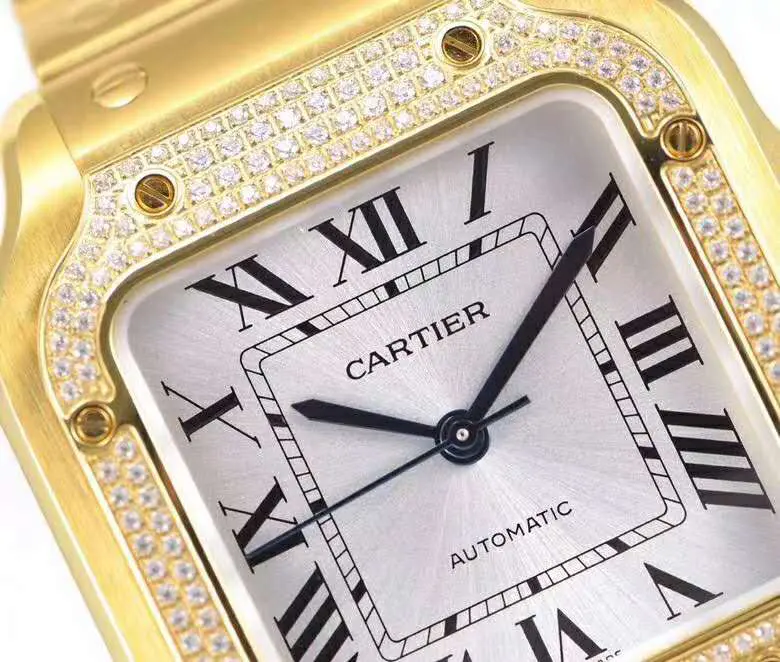 Santos de Cartier weißes Zifferblatt mit Diamantlünette in Gelbgold – Bild 4