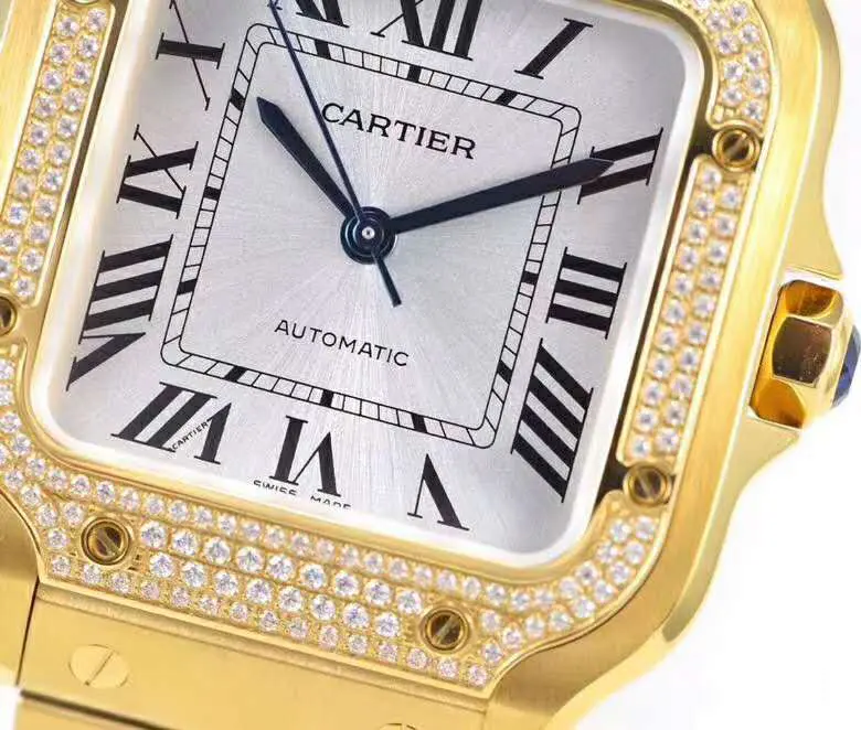 Santos de Cartier weißes Zifferblatt mit Diamantlünette in Gelbgold – Bild 3