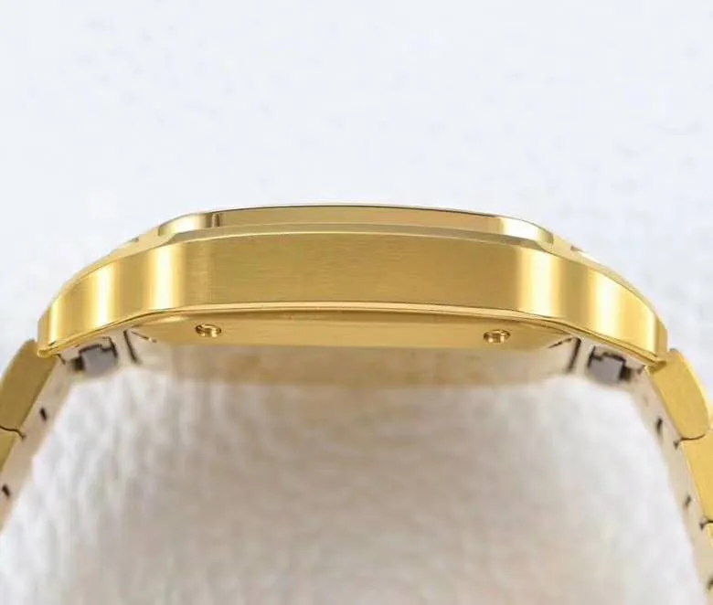 Santos de Cartier weißes Zifferblatt mit Diamantlünette in Gelbgold – Bild 9
