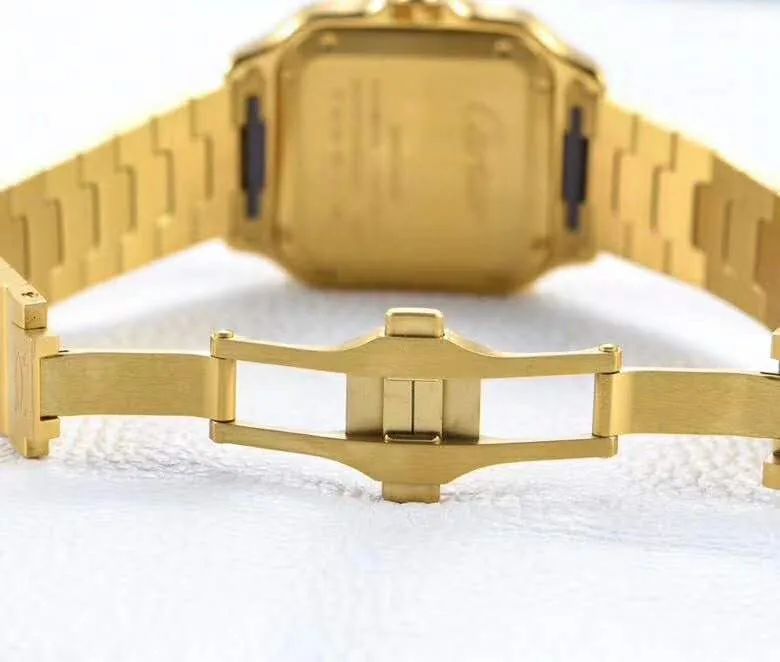 Santos de Cartier weißes Zifferblatt mit Diamantlünette in Gelbgold – Bild 7