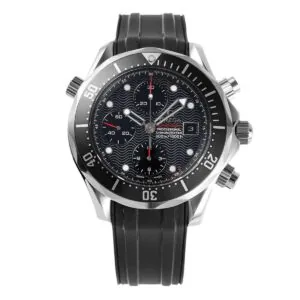 Seamaster Diver 300m chronographe cadran noir sur bracelet en caoutchouc
