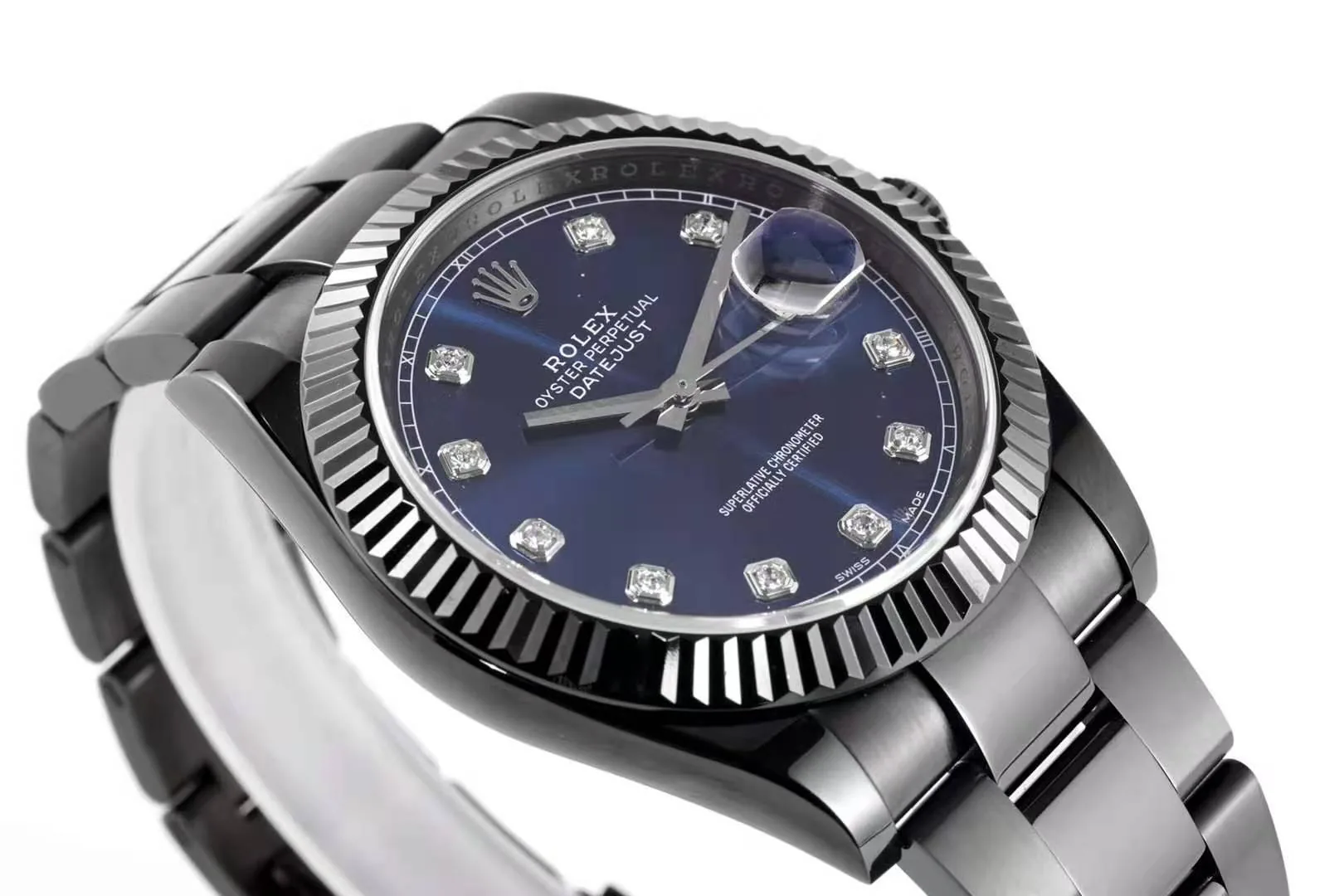 Datejust 41 quadrante blu con indici con diamanti in PVD nero - immagine 3
