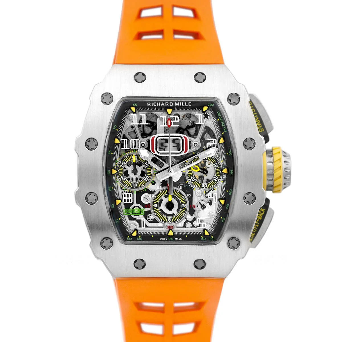 RM 011-03 chronographe flyback automatique en titane sur caoutchouc orange