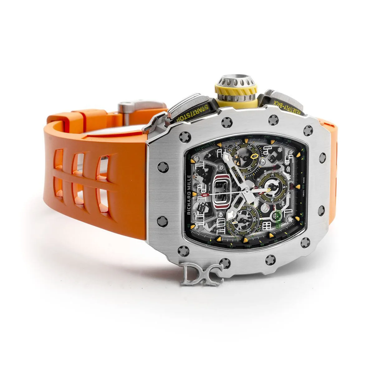 RM 011-03 chronographe flyback automatique en titane sur caoutchouc orange – Image 3