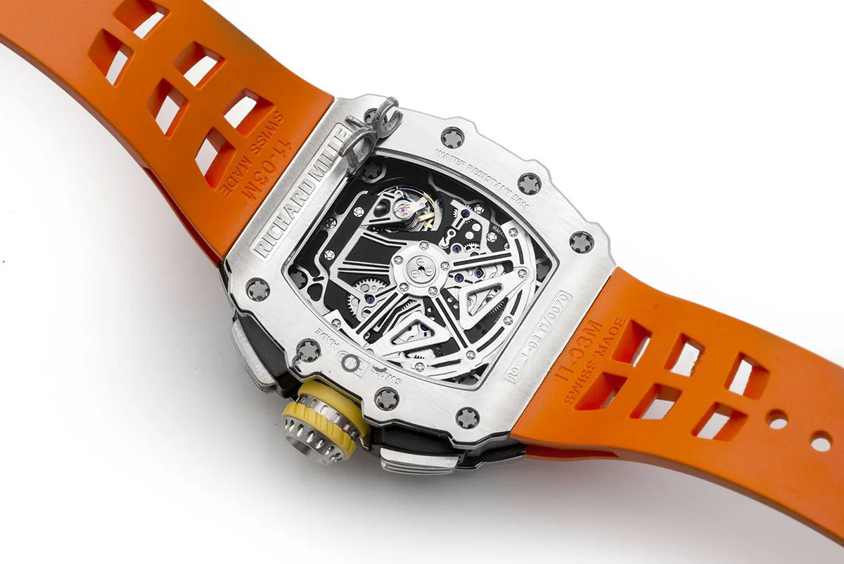 RM 011-03 chronographe flyback automatique en titane sur caoutchouc orange – Image 4
