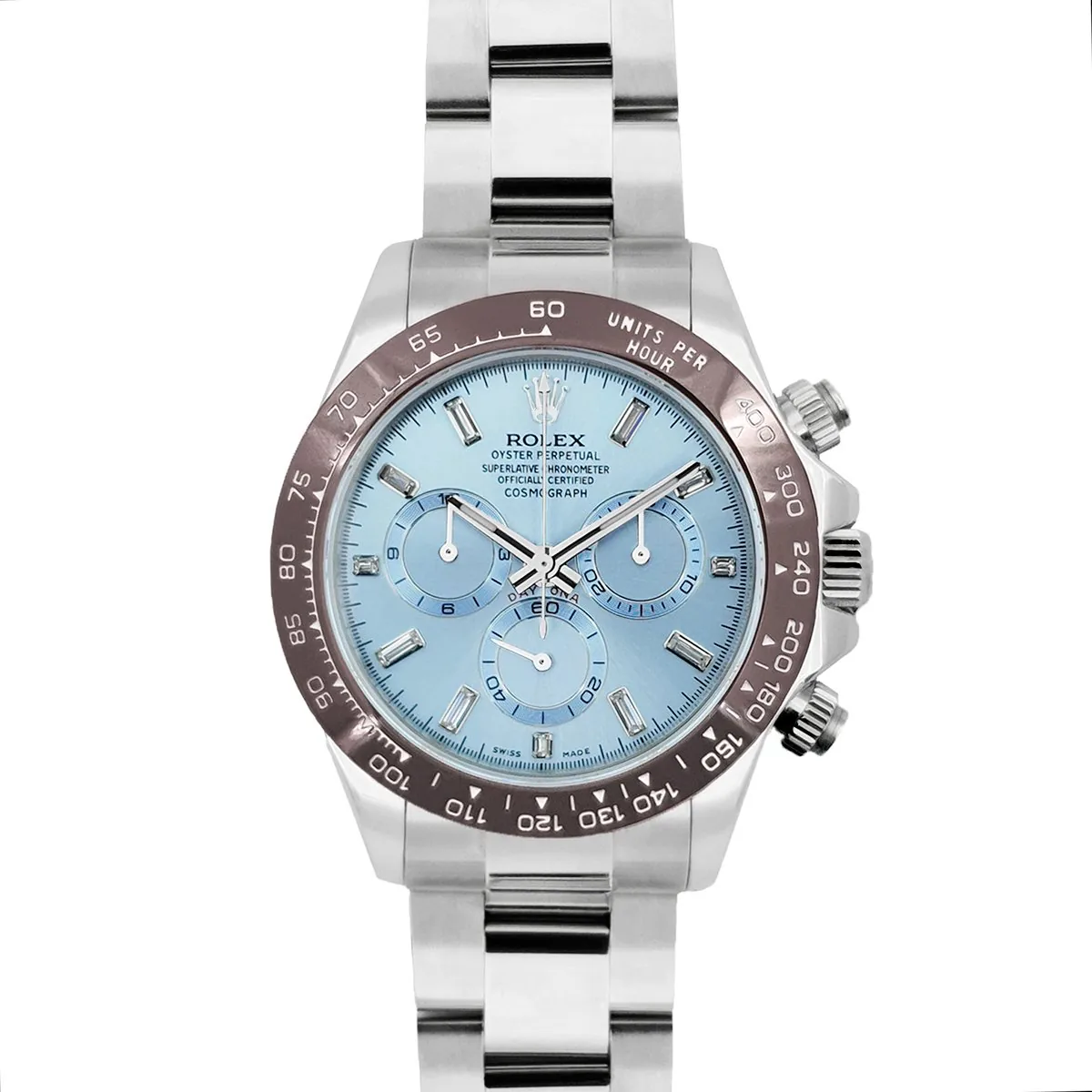 Daytona 116506 platino quadrante Ice Blue con indici con diamanti