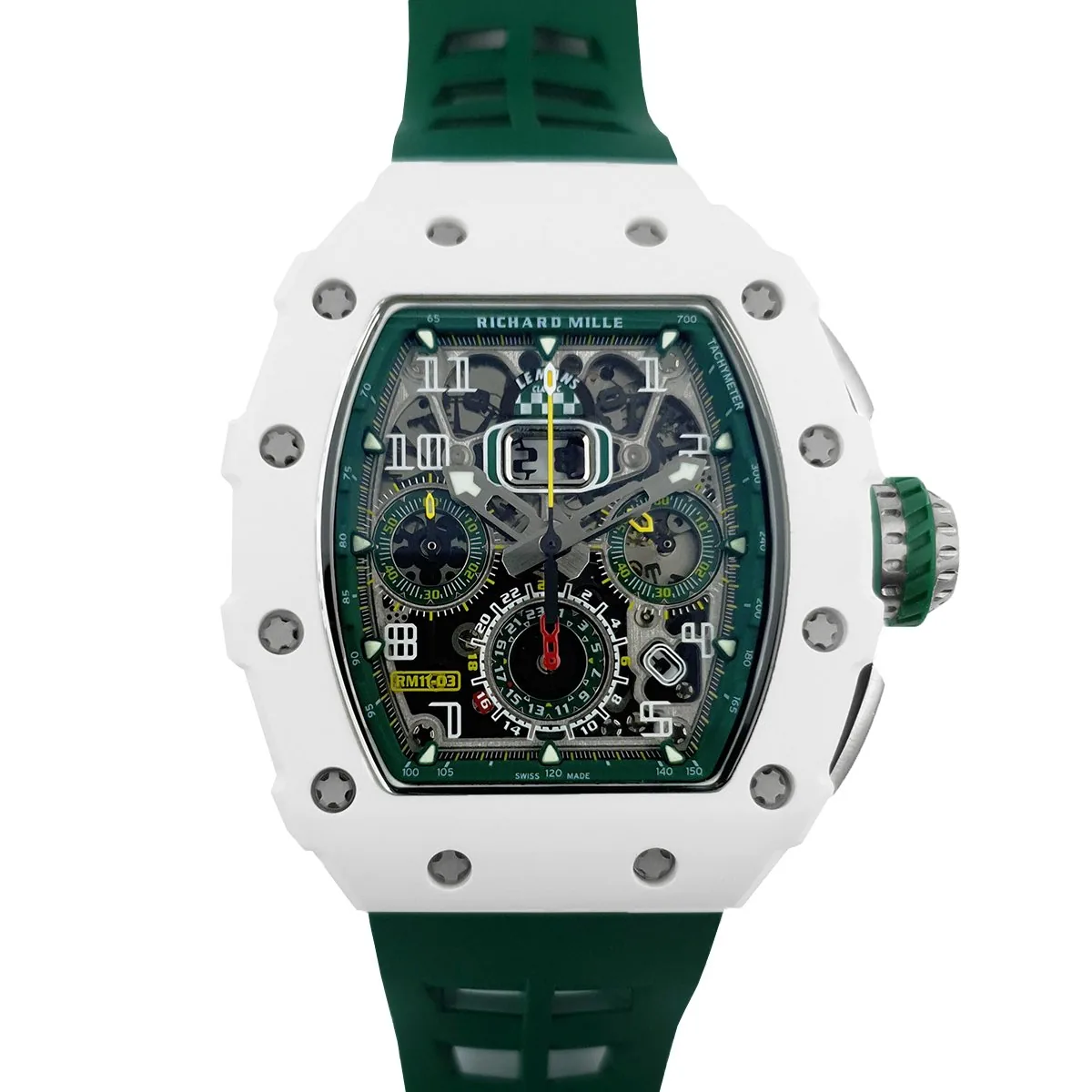 RM 011-02 Le Mans Classic Chronograph in Grün am grünen Kautschukarmband