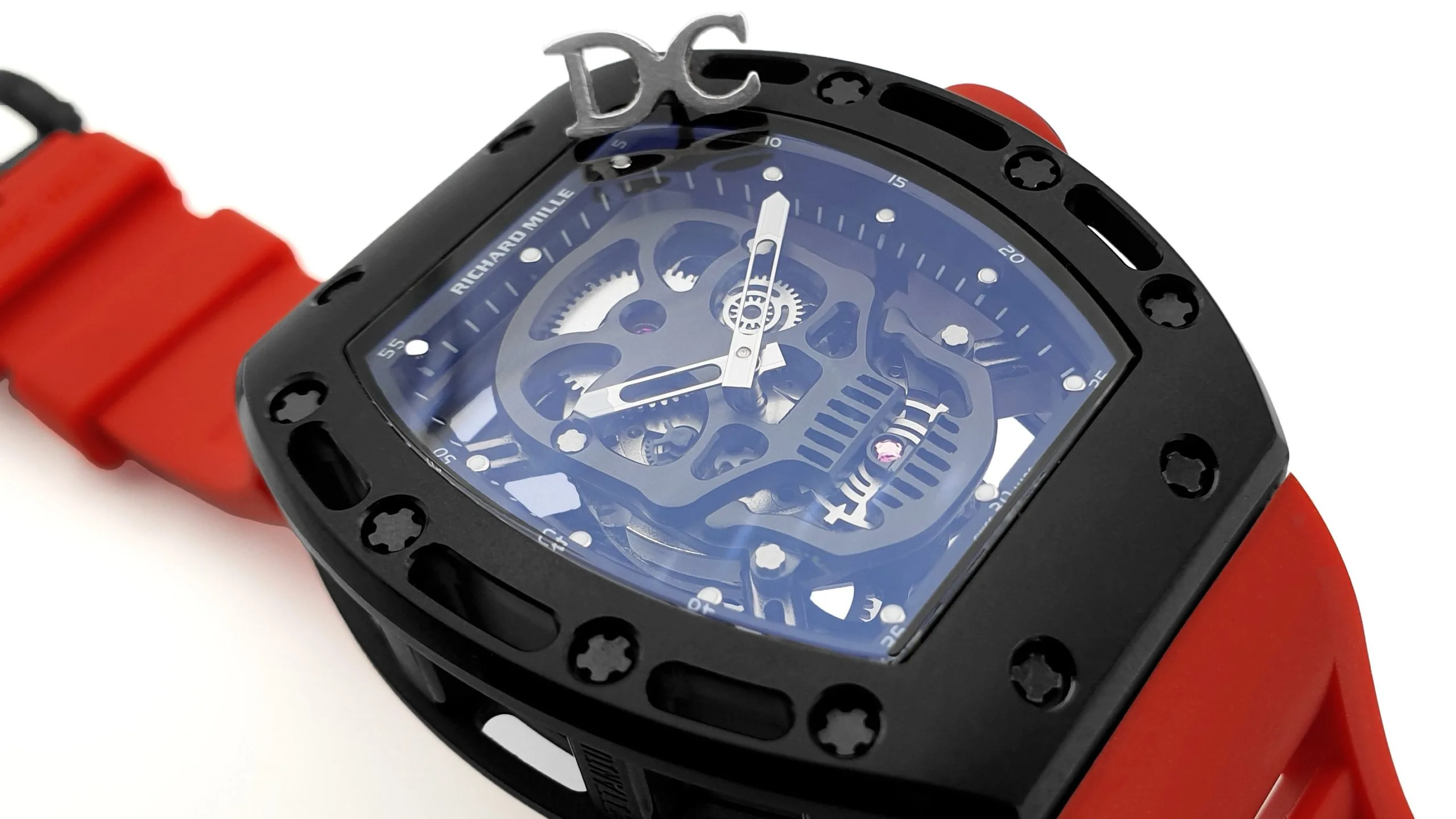 RM 052-01 Tourbillon Black Skull in PVD su cinturino in gomma rosso - immagine 4