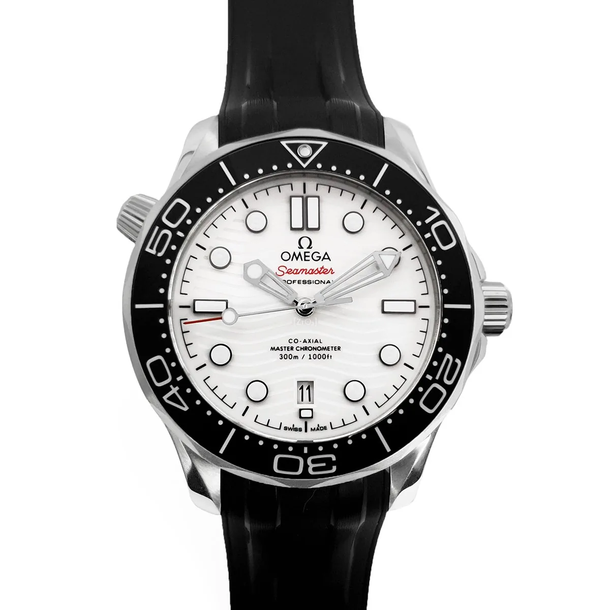 Seamaster Diver 300M Co-Axial Master Chronometer quadrante bianco su cinturino in gomma nero