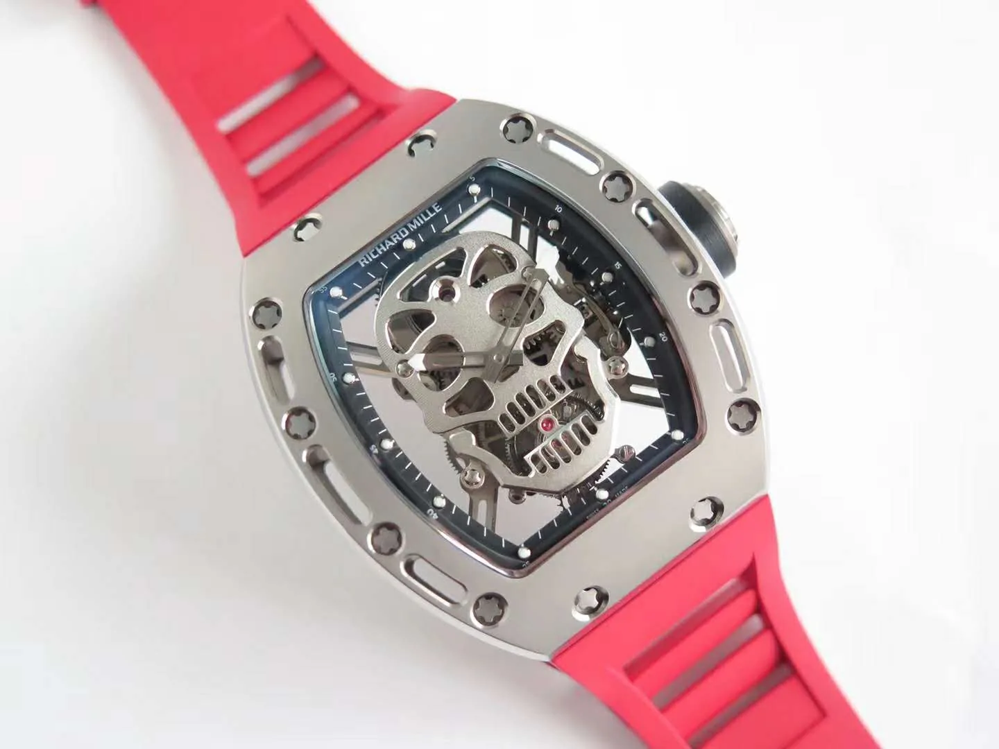 RM 052-01 Tourbillon Skull in titanio su cinturino in gomma rosso - immagine 2