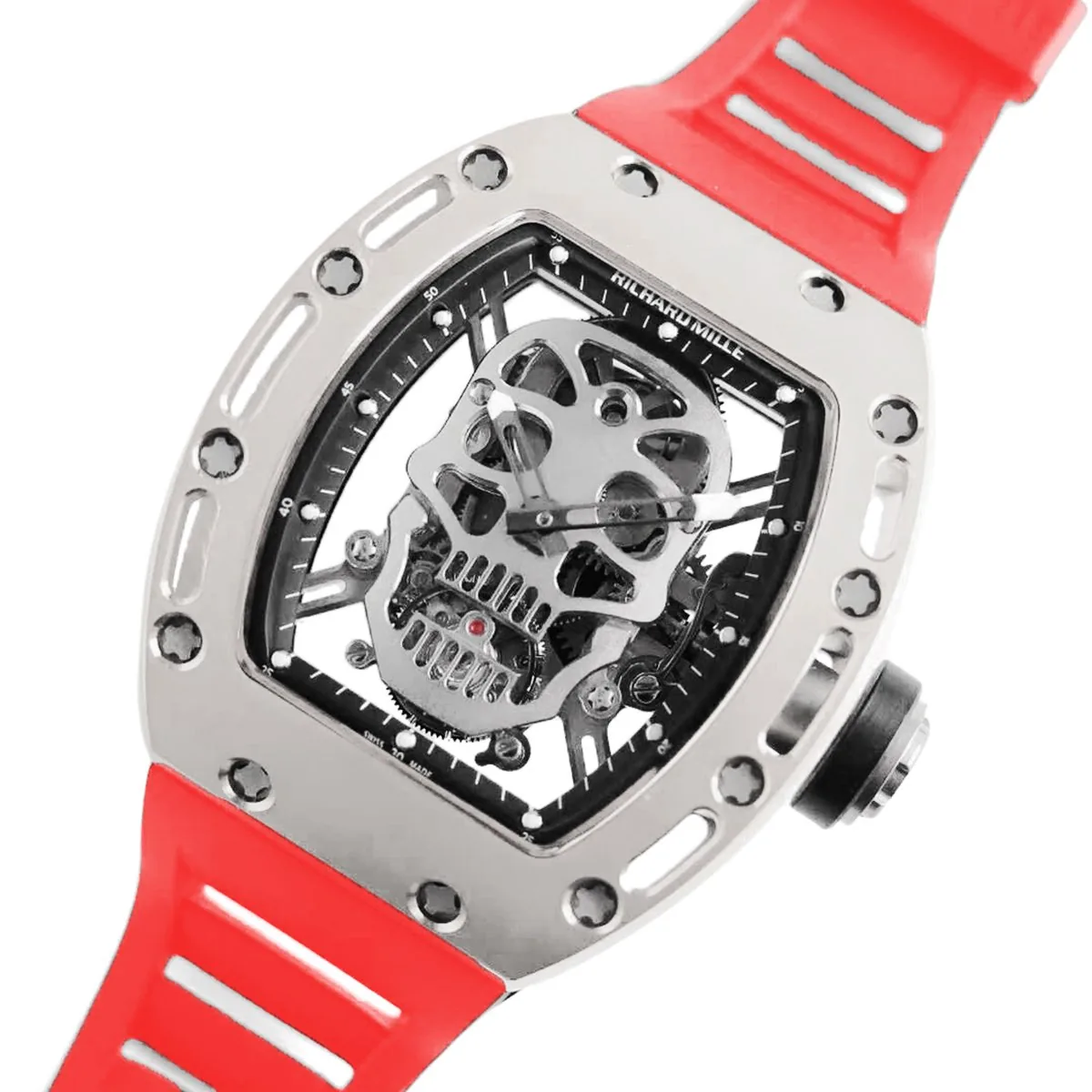 RM 052-01 Tourbillon Skull in titanio su cinturino in gomma rosso - immagine 3