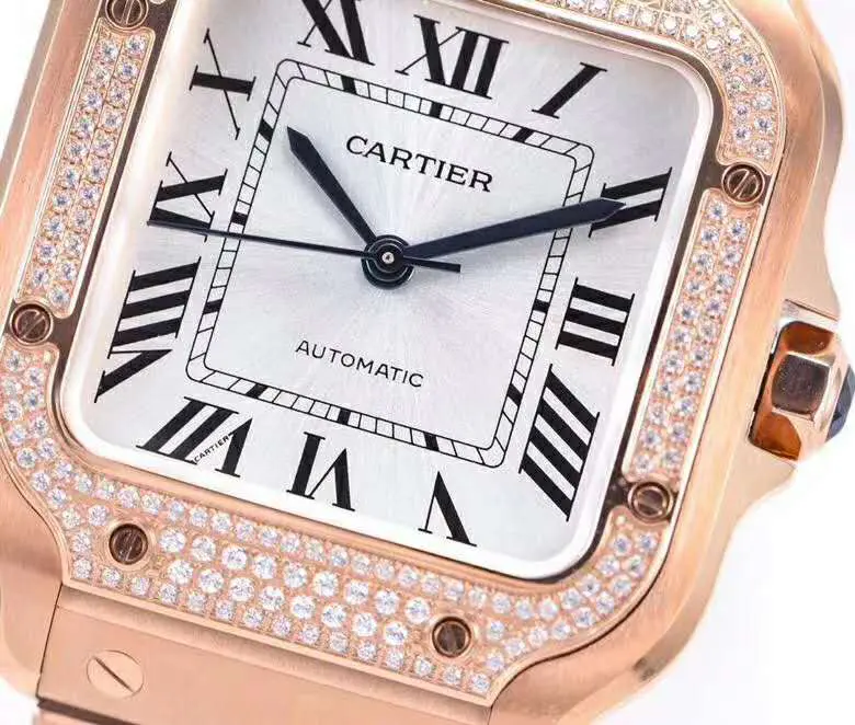 Santos de Cartier cadran blanc lunette diamants en or rose – Image 4