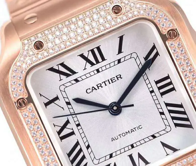 Santos de Cartier cadran blanc lunette diamants en or rose – Image 3