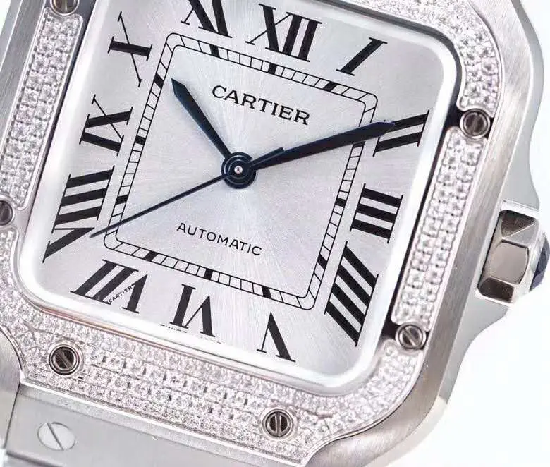Santos de Cartier cadran blanc lunette diamants en acier – Image 4