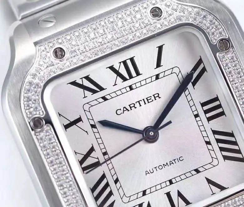 Santos de Cartier cadran blanc lunette diamants en acier – Image 3