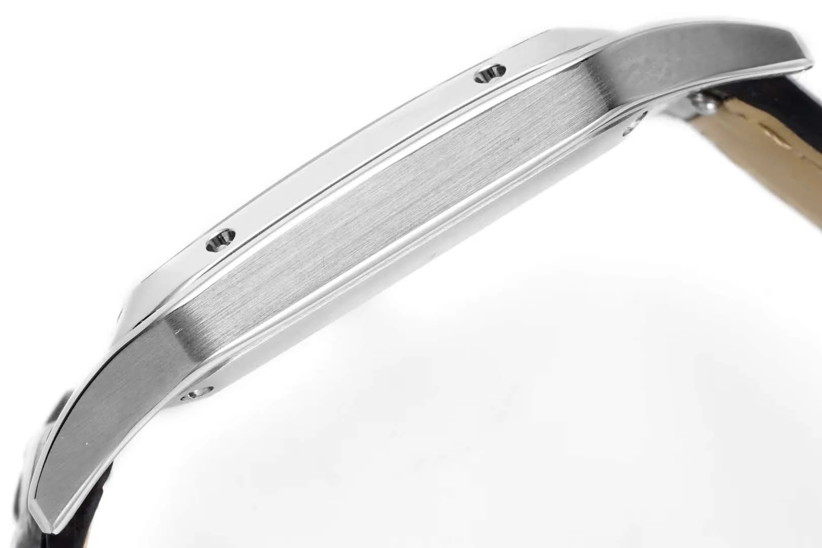 Santos-Dumont weißes Zifferblatt in Stahl am schwarzen Lederarmband – Bild 8