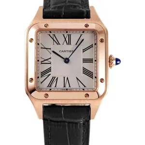 Santos-Dumont White Dial in Rose Gold on Black Leather Strap