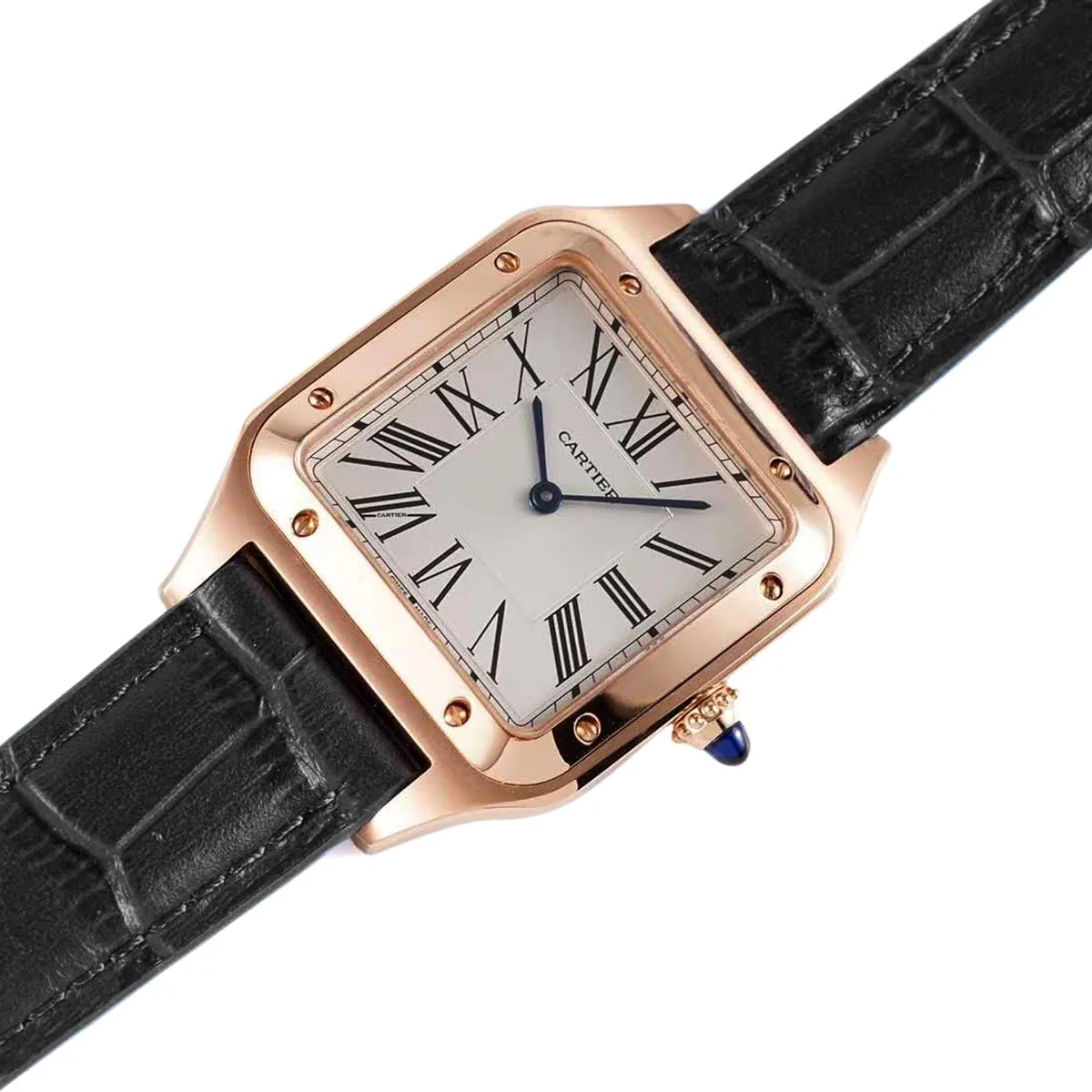 Santos-Dumont weißes Zifferblatt in Roségold am schwarzen Lederarmband – Bild 2