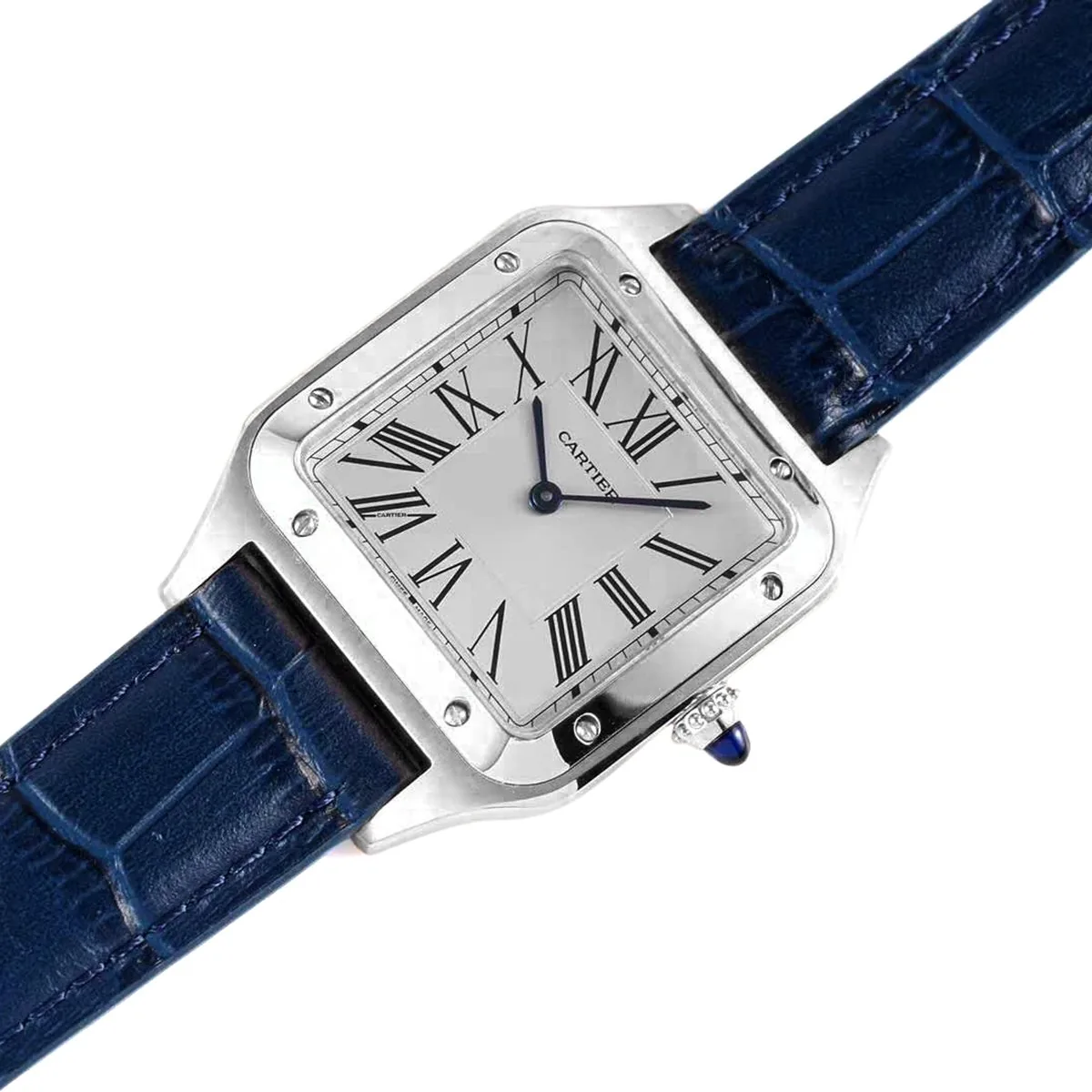 Santos-Dumont quadrante bianco in acciaio su cinturino in pelle blu - immagine 2