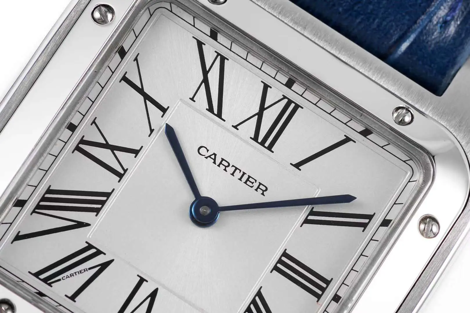 Santos-Dumont quadrante bianco in acciaio su cinturino in pelle blu - immagine 5