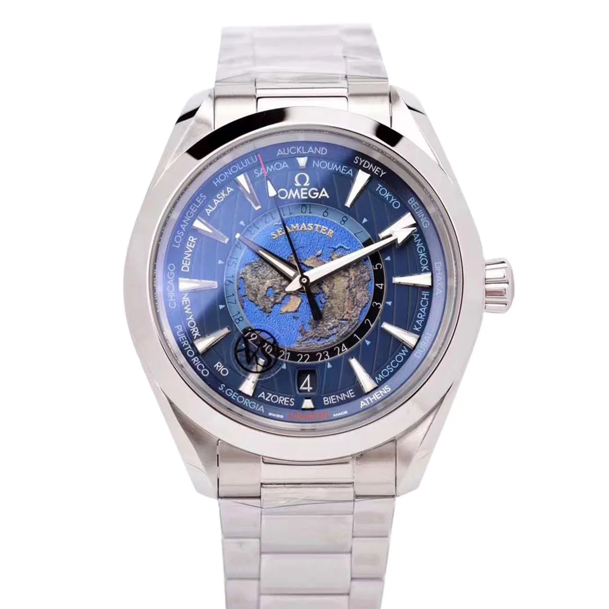 Seamaster Aqua Terra Worldtimer Master Chronometer esfera azul con brazalete