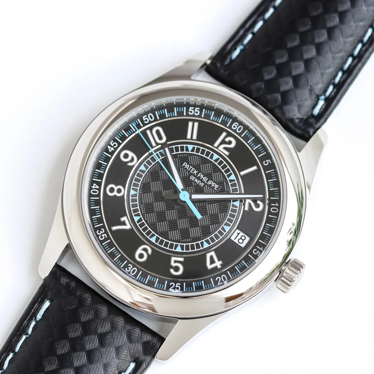 Calatrava 6007G-001 himmelblau-schwarzes Zifferblatt in Weißgold – Bild 3