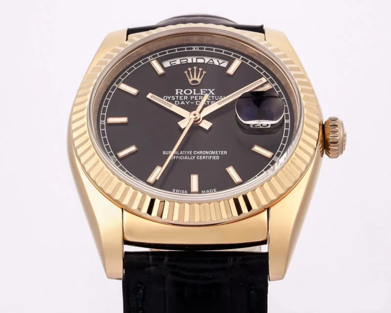 Day-Date 40 esfera negra en oro rosa con correa de piel - Imagen 4