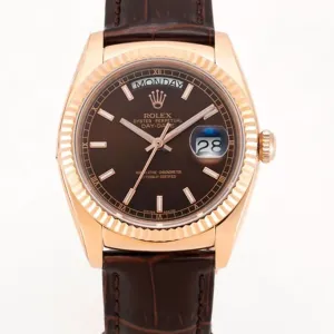 Day-Date 40 Brown Dial in Rose Gold on Leather Strap