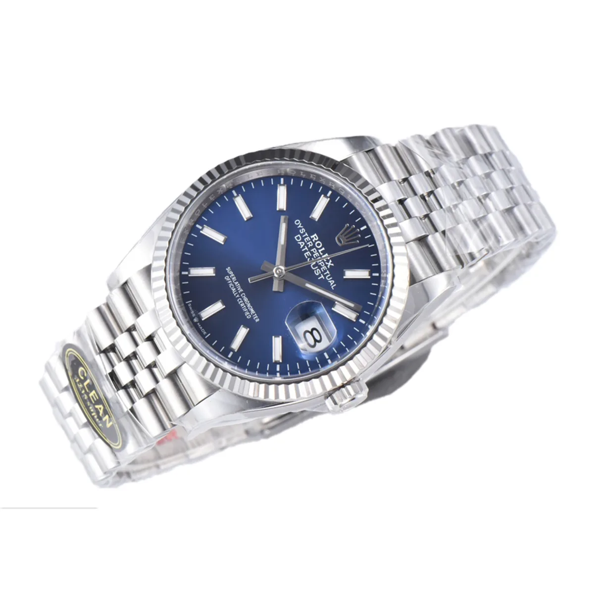 Datejust 36 126234 quadrante blu brillante con indici a bastone in acciaio su bracciale Jubilee Clean Factory - immagine 2